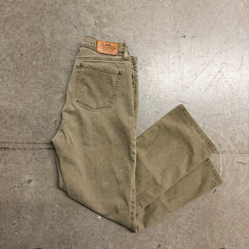 Lauren Ralph Lauren LRL Jeans Womens 10P Petite Olive Green Straight Leg Jeans